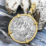 Dutch East India Company 1791 Silver 6 Stuiver Ship Shilling "I Struggle and Survive" 14K Gold Pendant
