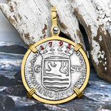 Dutch East India Company 1791 Silver 6 Stuiver Ship Shilling "I Struggle and Survive" 14K Gold Pendant