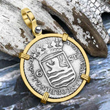 Dutch East India Company 1791 Silver 6 Stuiver Ship Shilling "I Struggle and Survive" 14K Gold Pendant