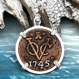 VOC - Dutch East India Company Shipwreck - I Struggle and Survive - 1745 1 Duit Sterling Silver Pendant