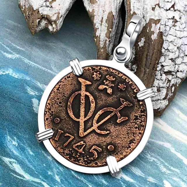 VOC - Dutch East India Company Shipwreck - I Struggle and Survive - 1745 1 Duit Sterling Silver Pendant