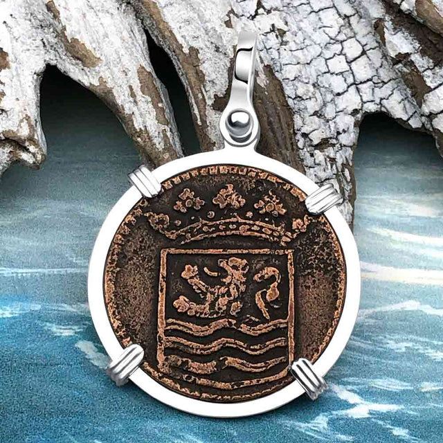 VOC - Dutch East India Company Shipwreck - I Struggle and Survive - 1745 1 Duit Sterling Silver Pendant