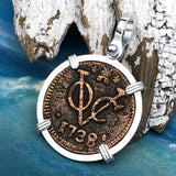 VOC - Dutch East India Company Shipwreck - I Struggle and Survive - 1738 1 Duit Sterling Silver Pendant