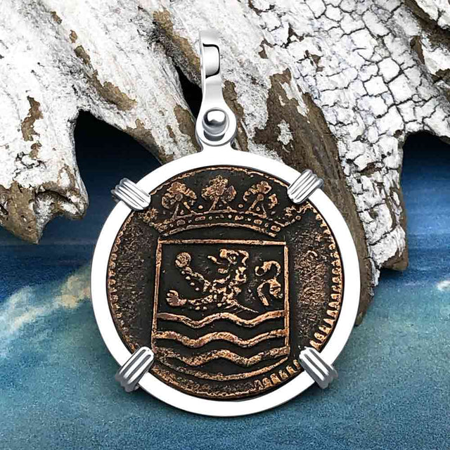 VOC - Dutch East India Company Shipwreck - I Struggle and Survive - 1738 1 Duit Sterling Silver Pendant