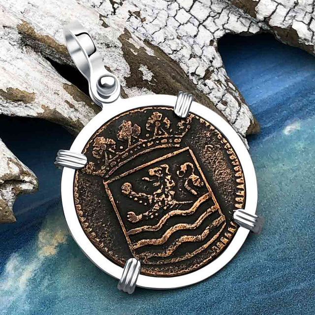 VOC - Dutch East India Company Shipwreck - I Struggle and Survive - 1738 1 Duit Sterling Silver Pendant