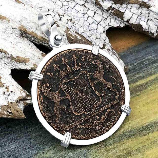 VOC - Dutch East India Company Shipwreck 1790 LARGE 2 Duit Sterling Silver Pendant
