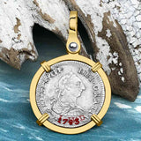 El Cazador Shipwreck 1783 1/2 Reale Piece of 8 14K Gold Pendant
