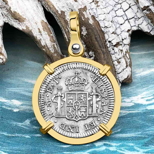 El Cazador Shipwreck 1783 1/2 Reale Piece of 8 14K Gold Pendant 