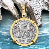 El Cazador Shipwreck 1783 1/2 Reale Piece of 8 14K Gold Pendant 