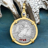 RARE Grade 1 Plus El Cazador Shipwreck 1783 1/2 Reale Piece of 8 14K Gold Pendant 