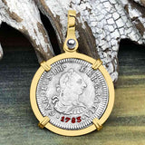 RARE Grade 1 Plus El Cazador Shipwreck 1783 1/2 Reale Piece of 8 14K Gold Pendant 