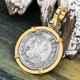 RARE Grade 1 Plus El Cazador Shipwreck 1783 1/2 Reale Piece of 8 14K Gold Pendant 
