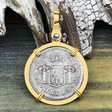 RARE Grade 1 Plus El Cazador Shipwreck 1783 1/2 Reale Piece of 8 14K Gold Pendant 