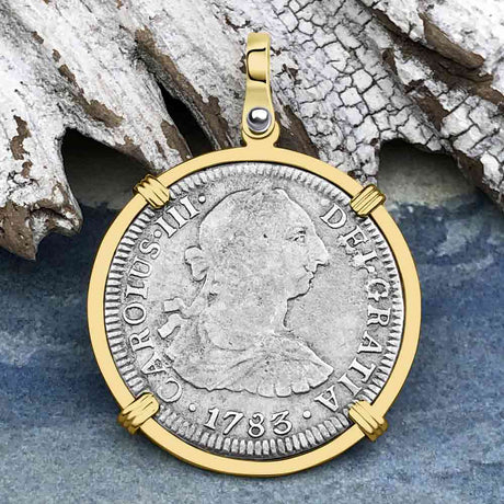 El Cazador Shipwreck 1783 2 Reale Piece of 8 14K Gold Pendant