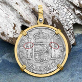 El Cazador Shipwreck 1783 2 Reale Piece of 8 14K Gold Pendant