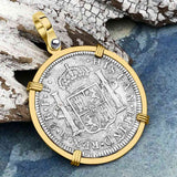 El Cazador Shipwreck 1783 2 Reale Piece of 8 14K Gold Pendant