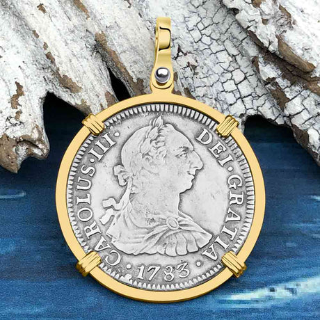 El Cazador Shipwreck 1783 2 Reale Piece of 8 14K Gold Pendant