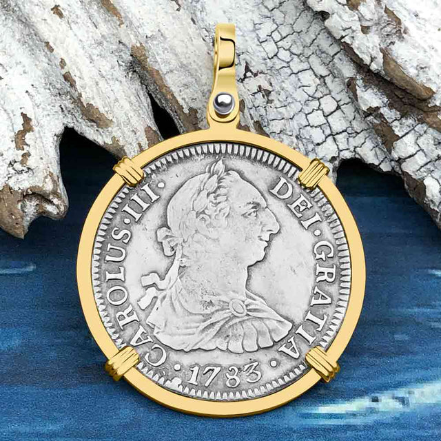 El Cazador Shipwreck 1783 2 Reale Piece of 8 14K Gold Pendant
