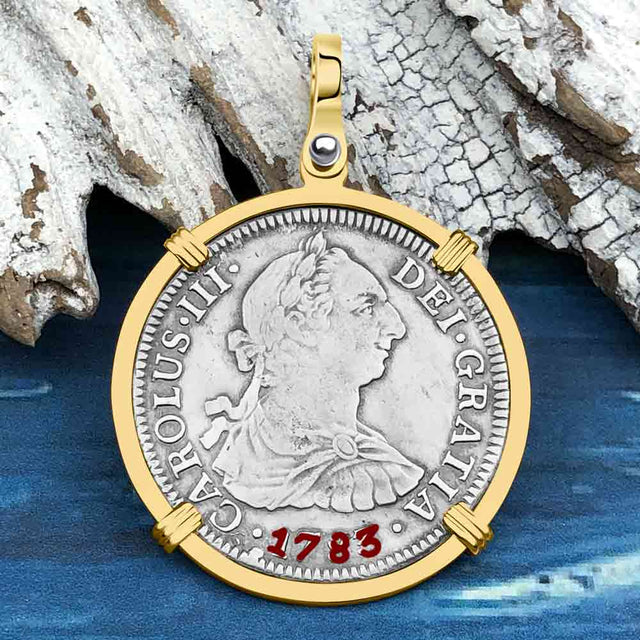 El Cazador Shipwreck 1783 2 Reale Piece of 8 14K Gold Pendant