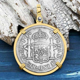 El Cazador Shipwreck 1783 2 Reale Piece of 8 14K Gold Pendant