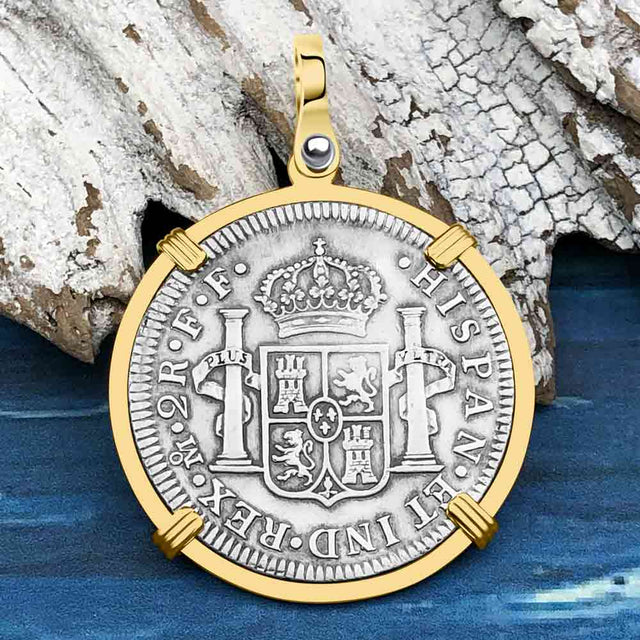 El Cazador Shipwreck 1783 2 Reale Piece of 8 14K Gold Pendant
