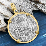 El Cazador Shipwreck 1783 2 Reale Piece of 8 14K Gold Pendant