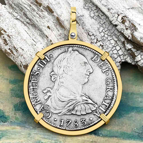 STUNNING El Cazador Shipwreck 1783 8 Reale "Piece of 8" 14K Gold Treasure Coin Pendant