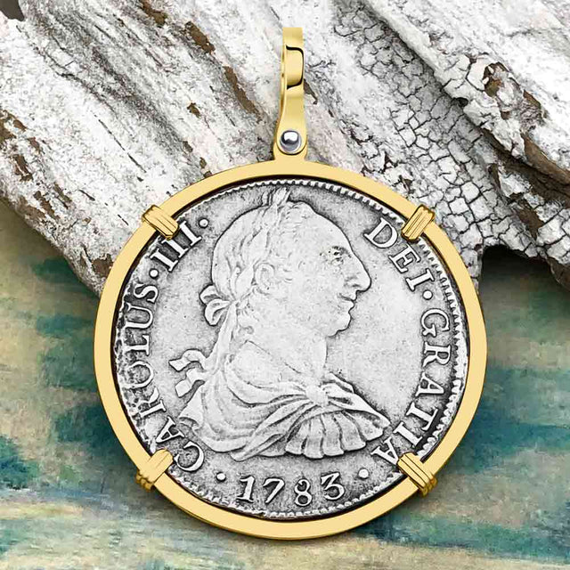 STUNNING El Cazador Shipwreck 1783 8 Reale "Piece of 8" 14K Gold Treasure Coin Pendant