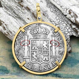 STUNNING El Cazador Shipwreck 1783 8 Reale "Piece of 8" 14K Gold Treasure Coin Pendant