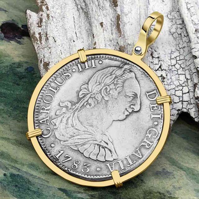 RARE Grade 1 Plus El Cazador Shipwreck 1783 8 Reale "Piece of 8" 14K Gold Treasure Coin Pendant