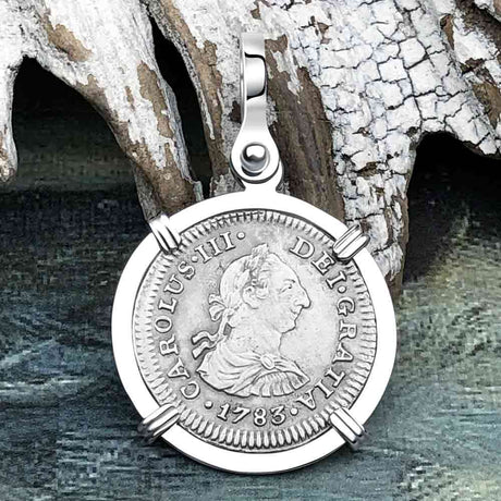 El Cazador Shipwreck 1783 1/2 Reale Piece of 8 14K White Gold Pendant