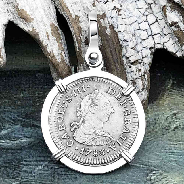 El Cazador Shipwreck 1783 1/2 Reale Piece of 8 14K White Gold Pendant