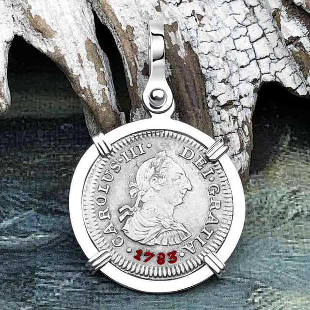 El Cazador Shipwreck 1783 1/2 Reale Piece of 8 14K White Gold Pendant