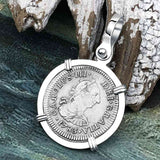 El Cazador Shipwreck 1783 1/2 Reale Piece of 8 14K White Gold Pendant