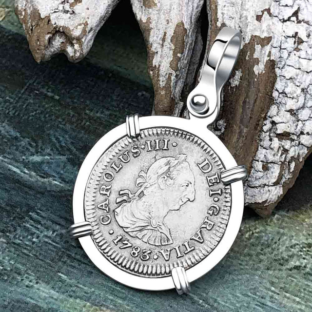 El Cazador Shipwreck 1783 1/2 Reale Piece of 8 14K White Gold Pendant