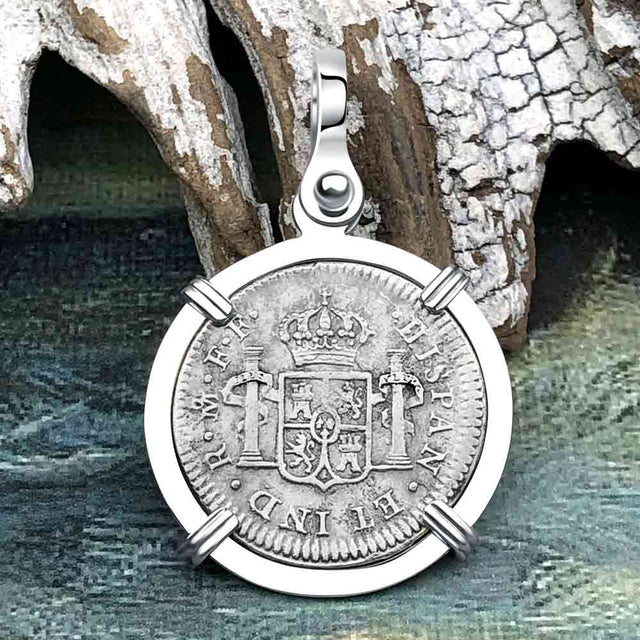 El Cazador Shipwreck 1783 1/2 Reale Piece of 8 14K White Gold Pendant