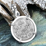 El Cazador Shipwreck 1783 1/2 Reale Piece of 8 14K White Gold Pendant