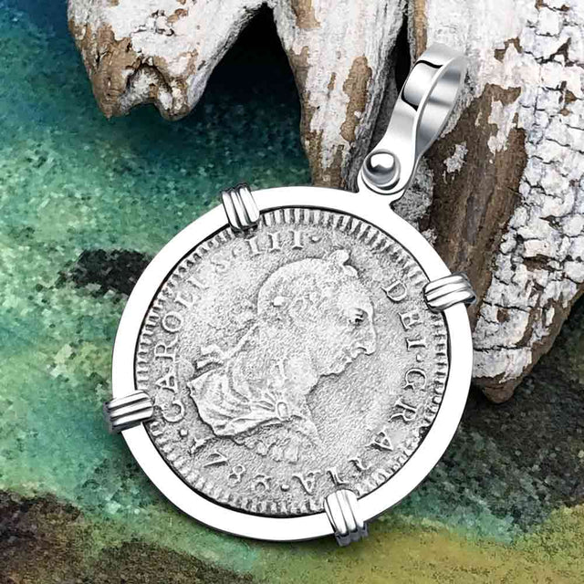 El Cazador Shipwreck 1783 1 Reale Piece of 8 14K White Gold Pendant