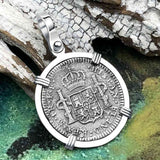 El Cazador Shipwreck 1783 1 Reale Piece of 8 14K White Gold Pendant