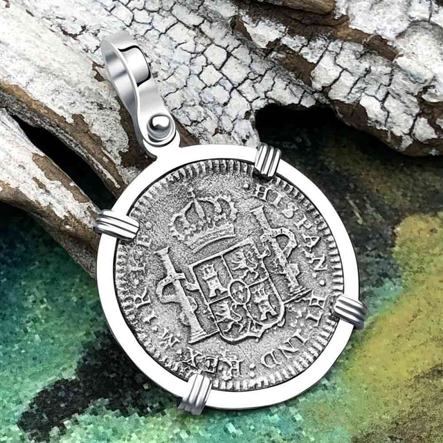 El Cazador Shipwreck 1783 1 Reale Piece of 8 14K White Gold Pendant