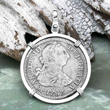 El Cazador Shipwreck 1783 2 Reale Piece of 8 14K White Gold Pendant