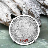 El Cazador Shipwreck 1783 2 Reale Piece of 8 14K White Gold Pendant