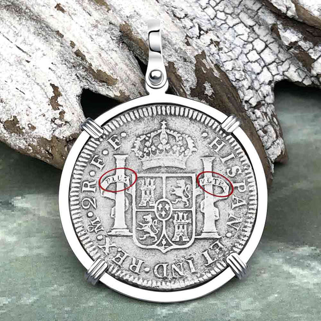 El Cazador Shipwreck 1783 2 Reale Piece of 8 14K White Gold Pendant