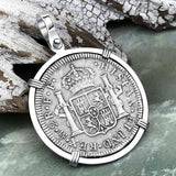 El Cazador Shipwreck 1783 2 Reale Piece of 8 14K White Gold Pendant