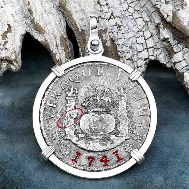 El Cazador Shipwreck 1741 RARE Pillar Dollar 2 Reale Piece of 8 terling Silver Pendant