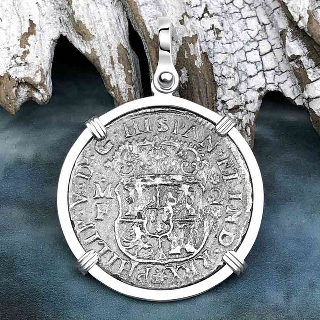 El Cazador Shipwreck 1741 RARE Pillar Dollar 2 Reale Piece of 8 terling Silver Pendant