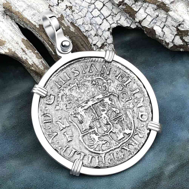 El Cazador Shipwreck 1741 RARE Pillar Dollar 2 Reale Piece of 8 terling Silver Pendant
