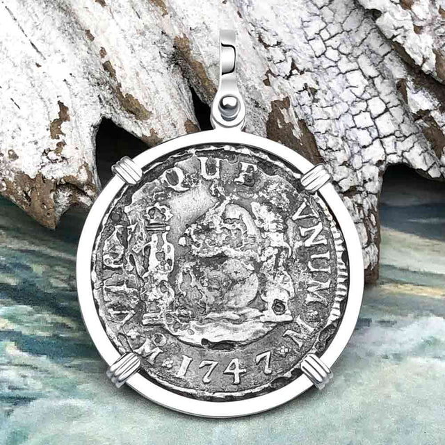El Cazador Shipwreck 1747 RARE Pillar Dollar 2 Reale Piece of 8 Sterling Silver Pendant