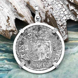 El Cazador Shipwreck 1747 RARE Pillar Dollar 2 Reale Piece of 8 Sterling Silver Pendant
