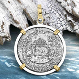 El Cazador Shipwreck 1768 RARE Pillar Dollar 2 Reale Piece of 8 14K Gold and Sterling Silver Pendant